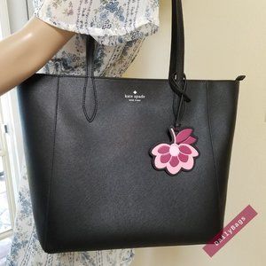 FLORAL DANA TOTE BLACK LEATHER KATE SPADE NWT